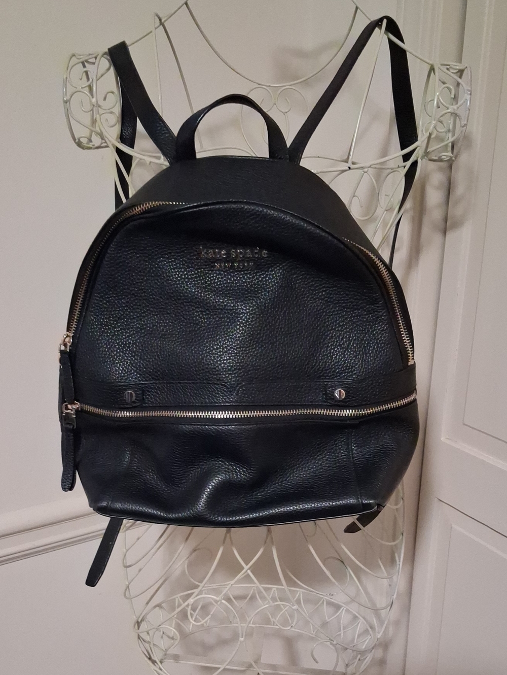 kate spade black pebbled leather backpack with gold hardware